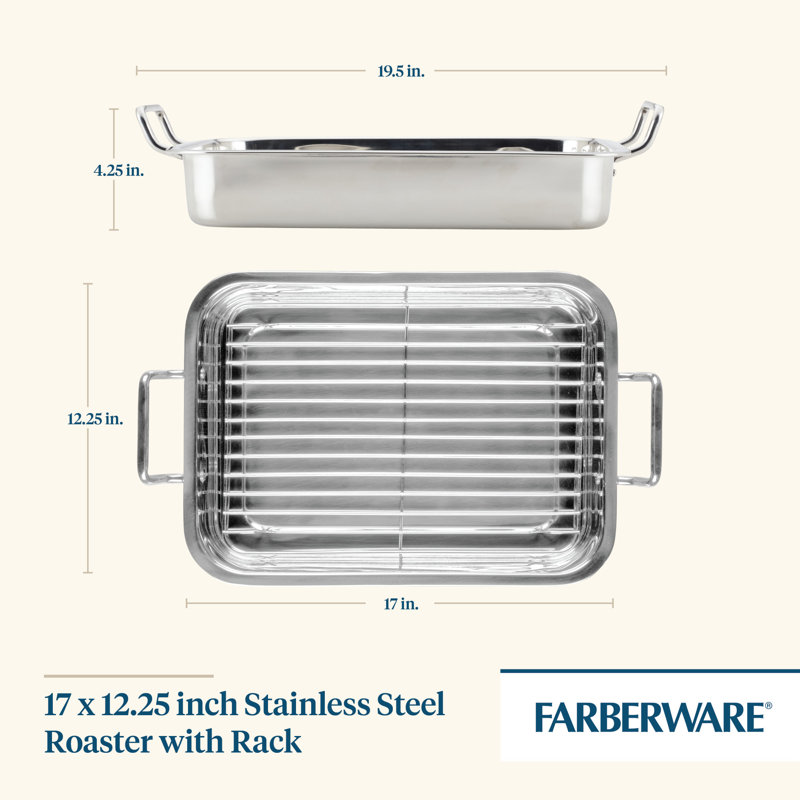 Farberware Classic Traditions Stainless Steel Roaster / Roasting Pan With Rack, 17Inch X 12.25